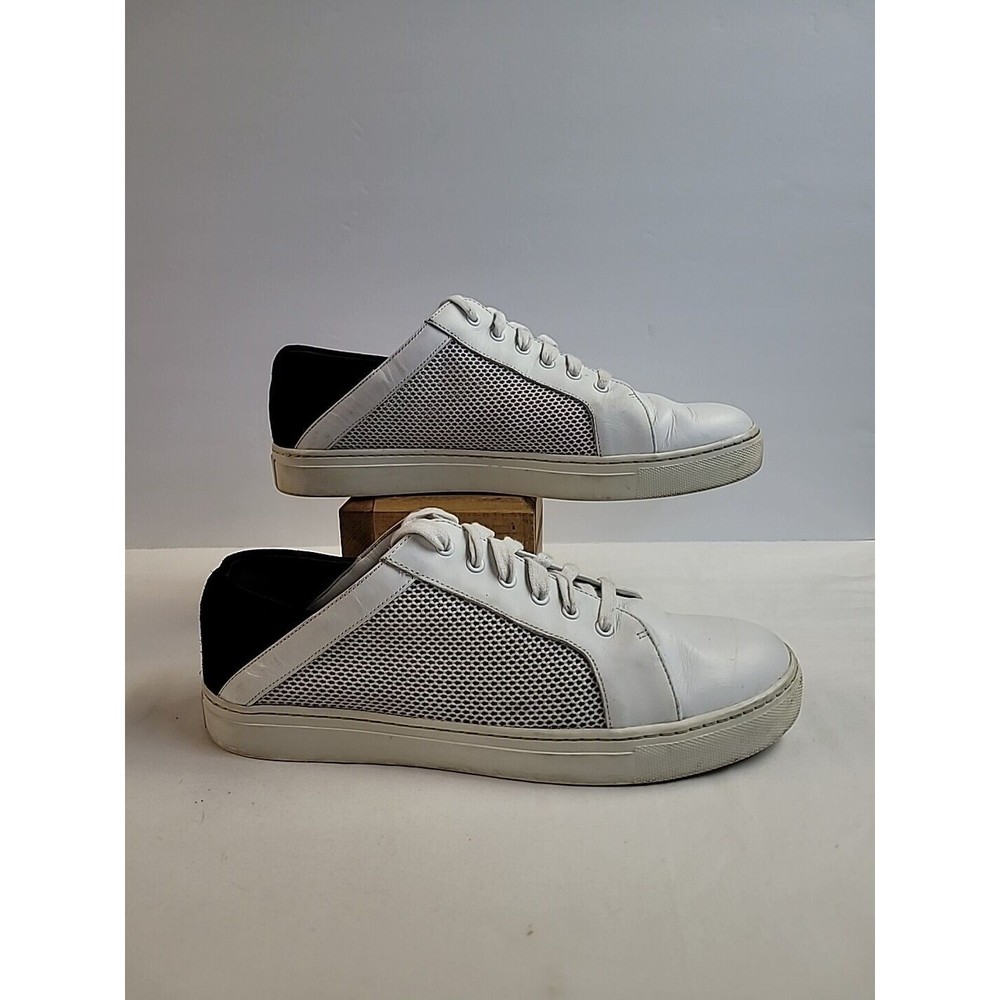 Vince Women's 9 Camuto Anette Perforated Sneaker Alabaster White and Black Suede
